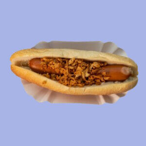 Hot Dog mit Röstzwiebeln